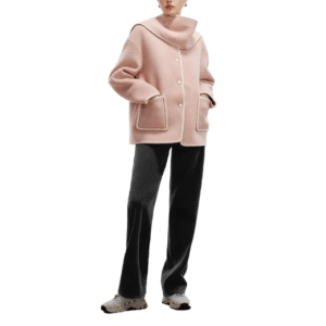 Custom Single-Sided Wool Stylish Pink Single-Breasted Scarf Coat for Spring Autumn, Coats for Formal Dresses