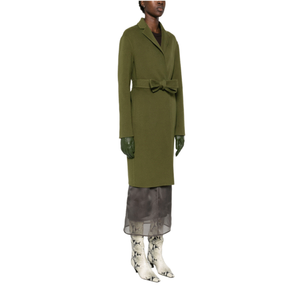 Elegant Olive Green Spring Autumn Custom Single-Sided Wool Coat with Belt- Women’s Fashion Outerwear - Image 2