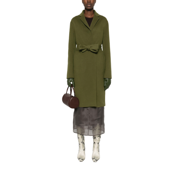 Elegant Olive Green Spring Autumn Custom Single-Sided Wool Coat with Belt- Women’s Fashion Outerwear - Image 3