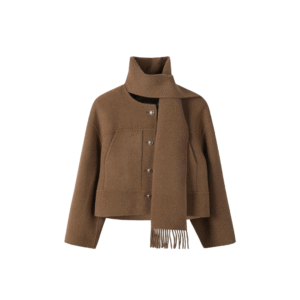 Custom Single-Sided Wool Chocolate Brown Wool Coat, Stylish Brown Wool Scarf Coat with Button Closure