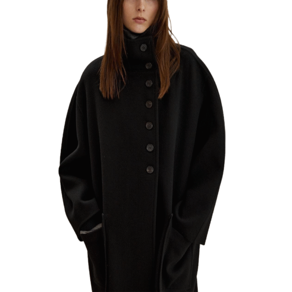 Spring Autumn Single-Sided Wool Luxury Charcoal Wool Jacket with Embellished Edges, Stylish Scarf Coat with Button Closure - Image 2