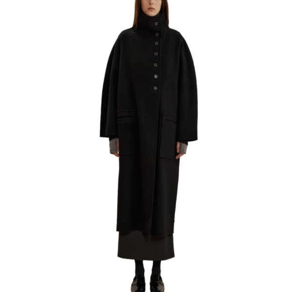 Spring Autumn Single-Sided Wool Luxury Charcoal Wool Jacket with Embellished Edges, Stylish Scarf Coat with Button Closure - Image 3