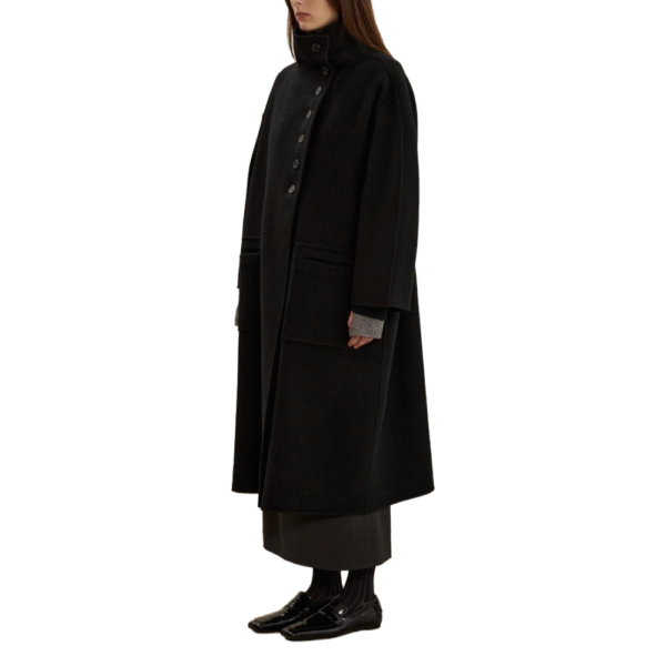 Spring Autumn Single-Sided Wool Luxury Charcoal Wool Jacket with Embellished Edges, Stylish Scarf Coat with Button Closure - Image 4