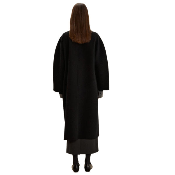 Spring Autumn Custom Single-Sided Wool Luxury Black Wool Coat with High Collar and Button Closure - Image 5