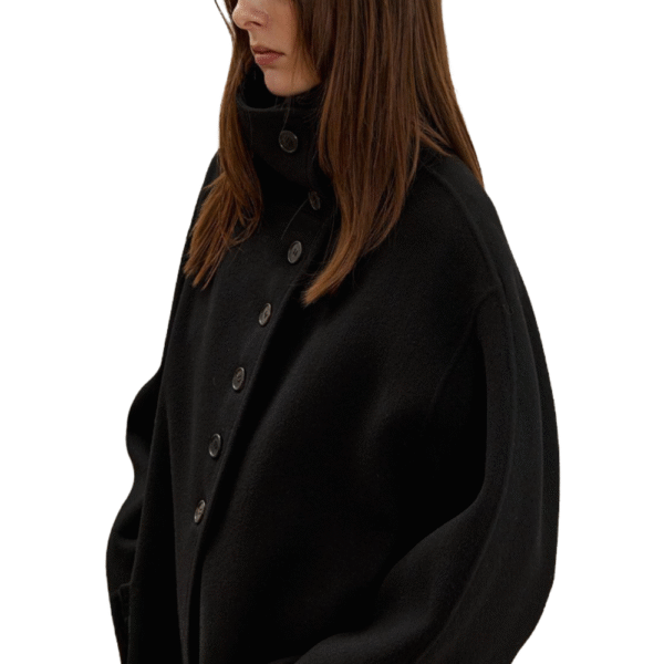Spring Autumn Single-Sided Wool Luxury Charcoal Wool Jacket with Embellished Edges, Stylish Scarf Coat with Button Closure - Image 7