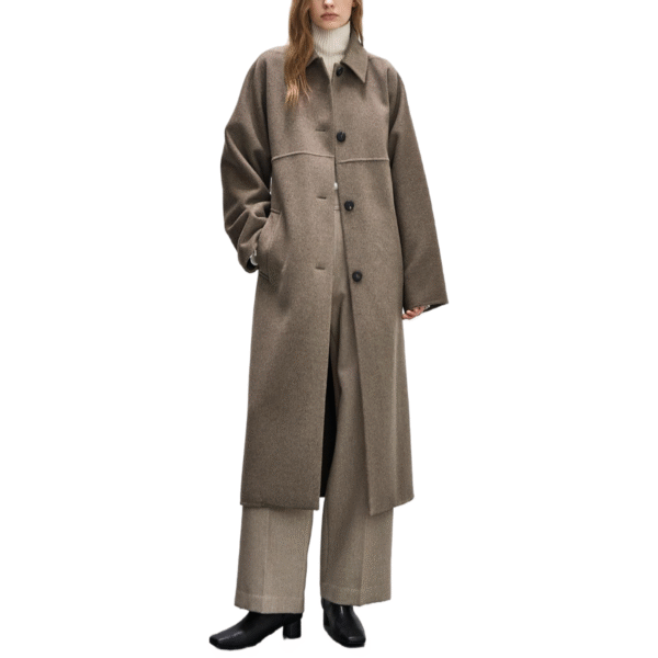 Single-sided Wool Women’s Oversized Wool Coat with Button Closure for Fall/Winter – Long Sleeve Brown Coat - Image 2