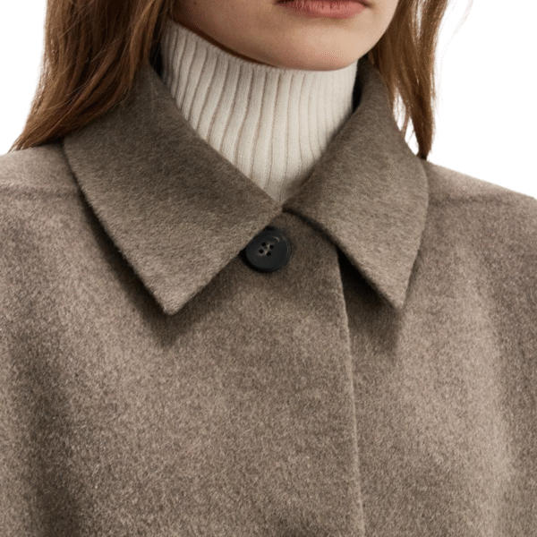 Single-sided Wool Women’s Oversized Wool Coat with Button Closure for Fall/Winter – Long Sleeve Brown Coat - Image 4