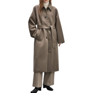 Single-sided Wool Women’s Oversized Wool Coat with Button Closure for Fall/Winter – Long Sleeve Brown Coat