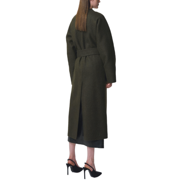 Spring Autumn Custom Single-Sided Wool Custom Olive Green Wool Wrap Coat with Belted Waist for Fall/Winter - Image 2