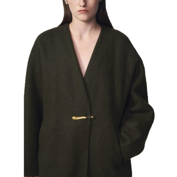 Spring Autumn Custom Single-Sided Wool Custom Olive Green Wool Wrap Coat with Belted Waist for Fall/Winter - Image 4