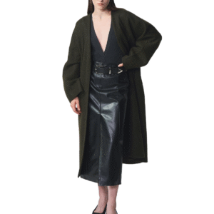 Spring Autumn Custom Single-Sided Wool Custom Olive Green Wool Wrap Coat with Belted Waist for Fall/Winter