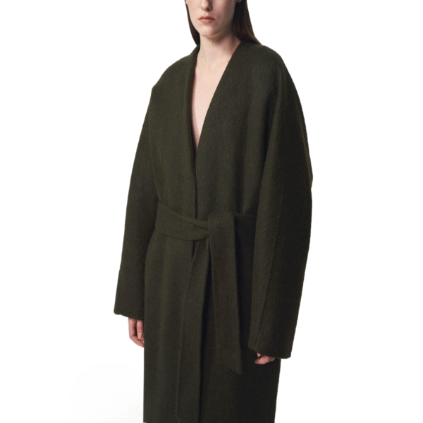 Spring Autumn Custom Single-Sided Wool Custom Olive Green Wool Wrap Coat with Belted Waist for Fall/Winter - Image 6