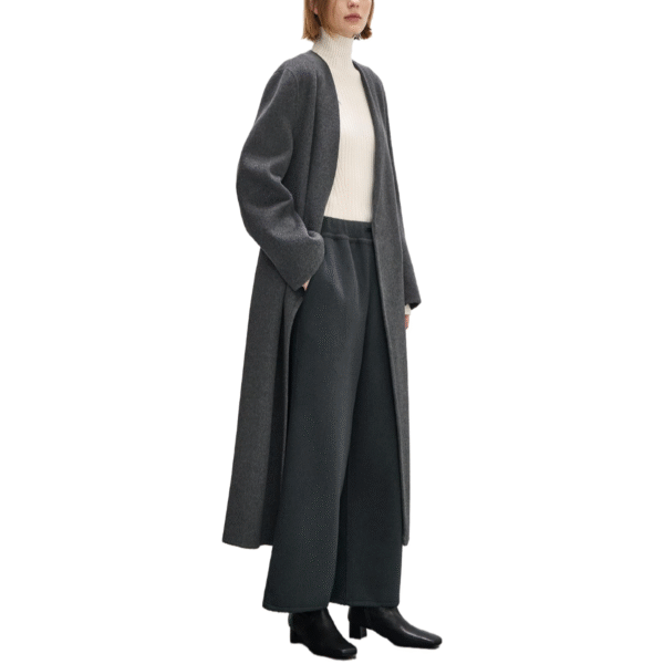 Spring Autumn Custom Single-Sided Wool Custom Elegant Gray Wool Wrap Coat with Belted Waist for Fall/Winter - Image 2