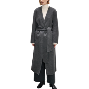 Spring Autumn Custom Single-Sided Wool Custom Elegant Gray Wool Wrap Coat with Belted Waist for Fall/Winter