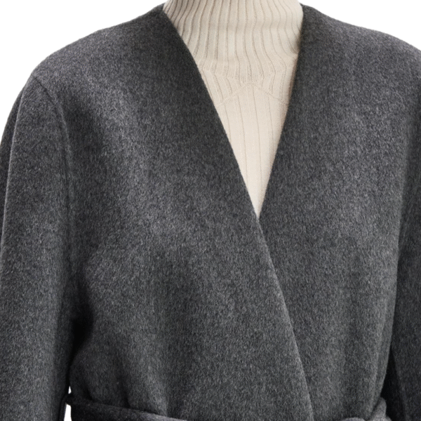 Spring Autumn Custom Single-Sided Wool Custom Elegant Gray Wool Wrap Coat with Belted Waist for Fall/Winter - Image 4