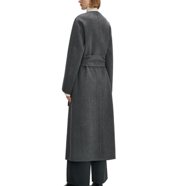 Spring Autumn Custom Single-Sided Wool Custom Elegant Gray Wool Wrap Coat with Belted Waist for Fall/Winter - Image 5