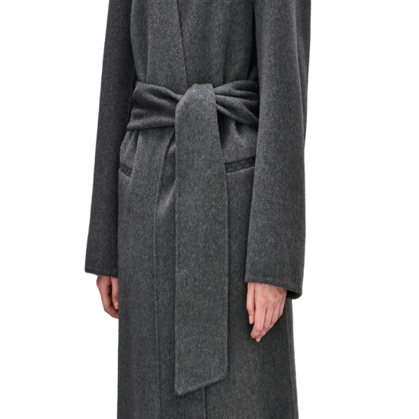 Spring Autumn Custom Single-Sided Wool Custom Elegant Gray Wool Wrap Coat with Belted Waist for Fall/Winter - Image 6