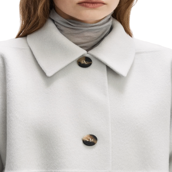 Spring Autumn Custom Single-Sided Wool Luxurious White Wool Cashmere Coat with Belted Waist and Button Detailing - Image 2