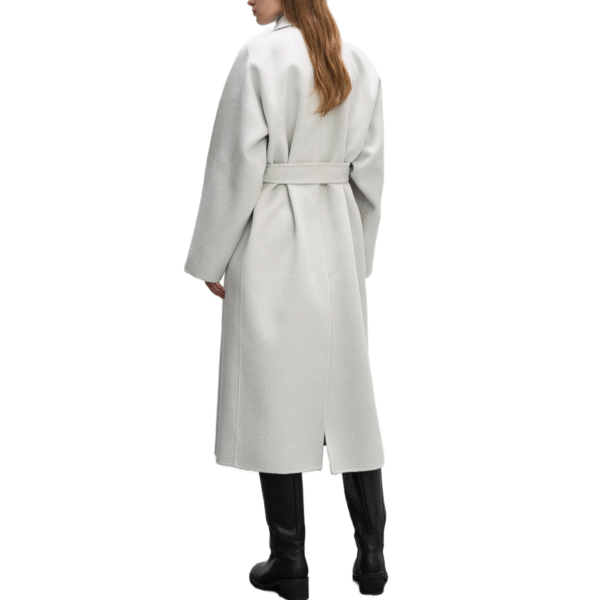 Spring Autumn Custom Single-Sided Wool Luxurious White Wool Cashmere Coat with Belted Waist and Button Detailing - Image 3