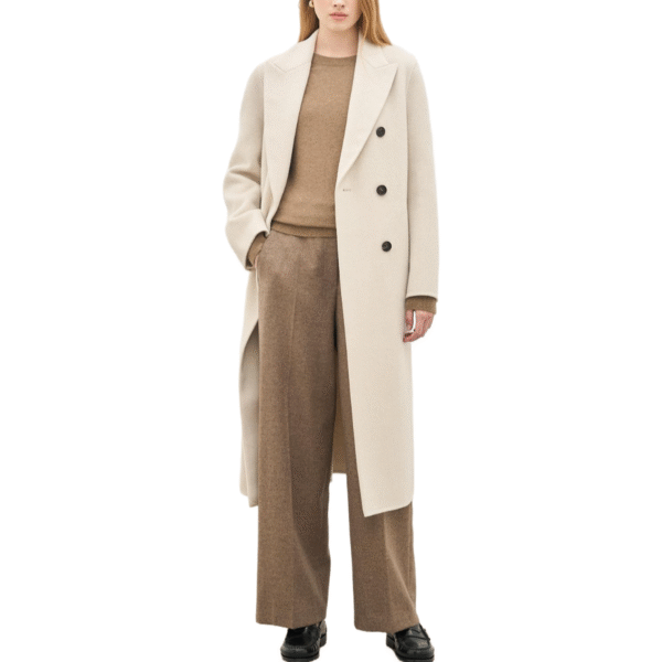 Spring Autumn Custom Velvet Double-Breasted Wool Coat for Women – Elegant Beige Outerwear - Image 2