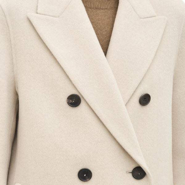 Spring Autumn Custom Velvet Double-Breasted Wool Coat for Women – Elegant Beige Outerwear - Image 3