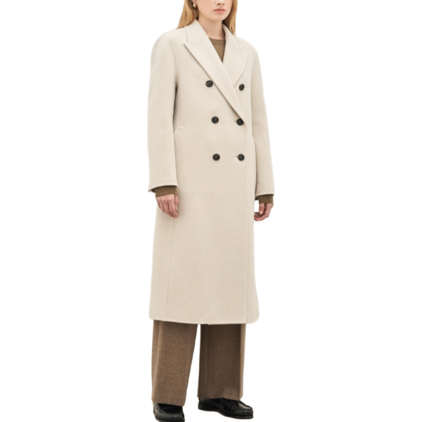 Spring Autumn Custom Velvet Double-Breasted Wool Coat for Women – Elegant Beige Outerwear - Image 5