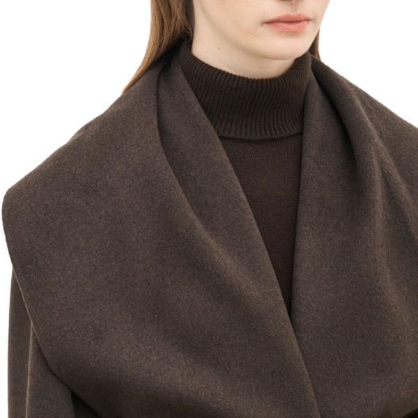 Spring Autumn Custom Velvet Elegant Brown Wool Coat with Belt and Collar Detailing for Women - Image 2