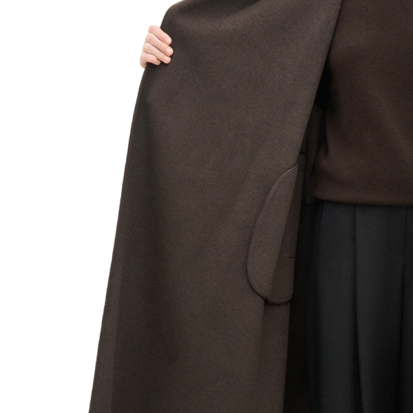 Spring Autumn Custom Velvet Elegant Brown Wool Coat with Belt and Collar Detailing for Women - Image 4