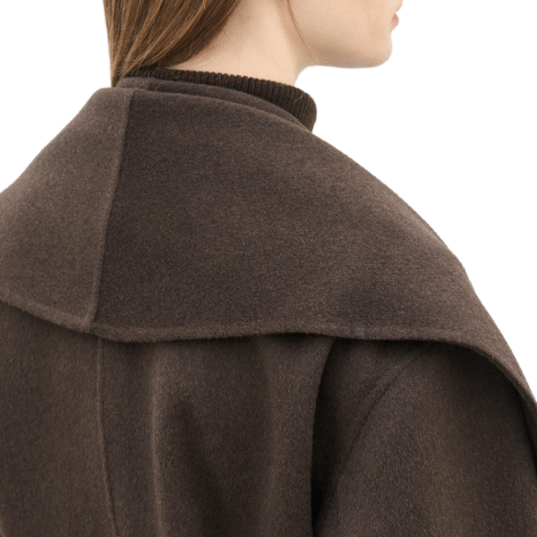 Spring Autumn Custom Velvet Elegant Brown Wool Coat with Belt and Collar Detailing for Women - Image 5