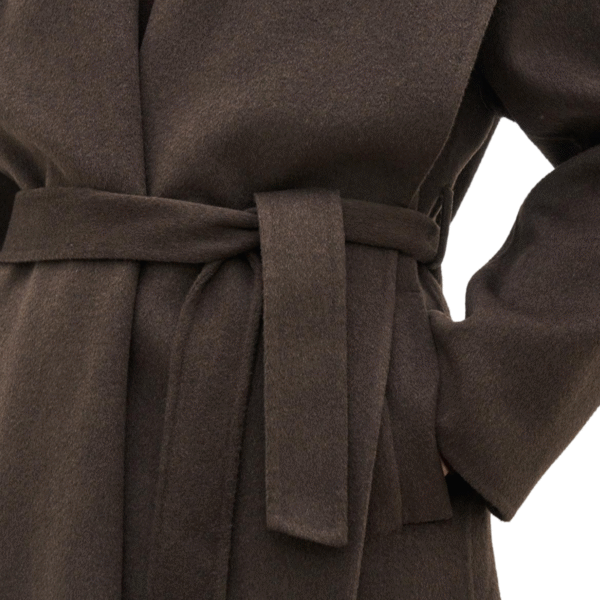 Spring Autumn Custom Velvet Elegant Brown Wool Coat with Belt and Collar Detailing for Women - Image 6