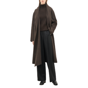 Spring Autumn Custom Velvet Elegant Long Wool Coat with Belt and Tailored Details