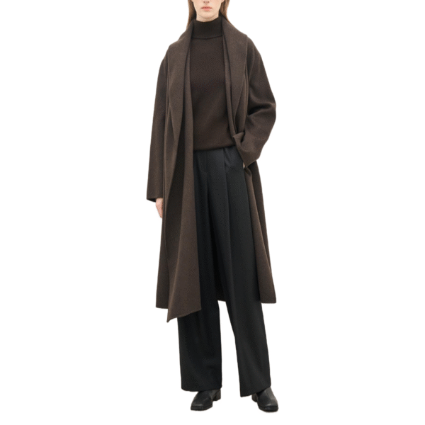 Spring Autumn Custom Velvet Elegant Long Wool Coat with Belt and Tailored Details