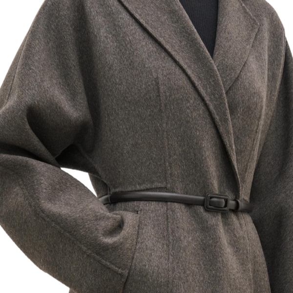 Spring Autumn Custom Velvet Elegant Long Wool Coat with Belt and Tailored Details - Image 5