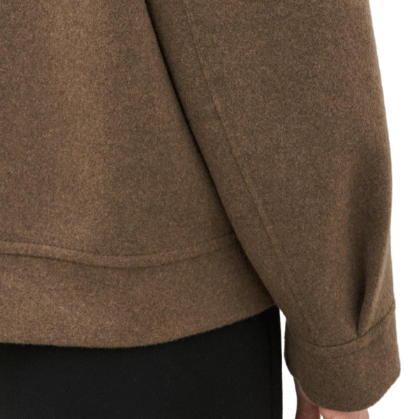 Timeless Brown Double-Breasted Wool Tweed Cropped Jacket with Oversized Fit and Side Pockets for Women - Image 3