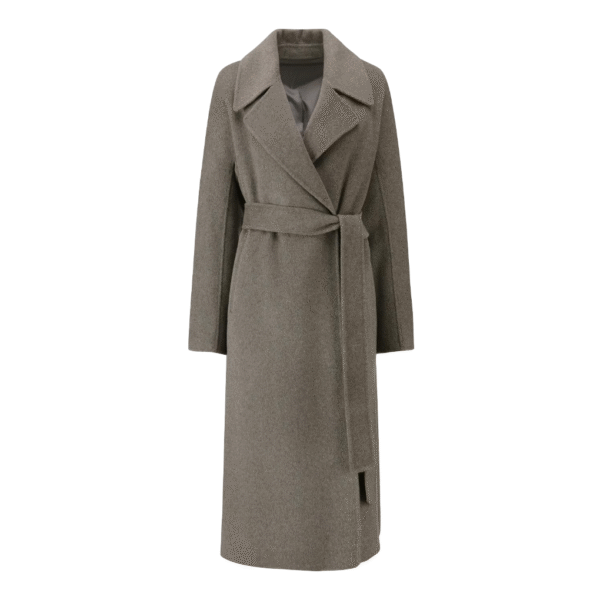 Custom Worsted Spring Autumn Elegant Gray Long Belted Wool Coat with Relaxed Fit and Tailored Silhouette - Image 2