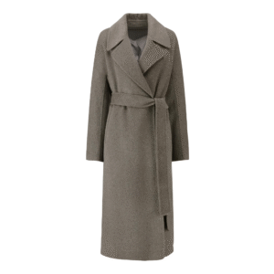 Custom Worsted Spring Autumn Elegant Gray Long Belted Wool Coat with Relaxed Fit and Tailored Silhouette