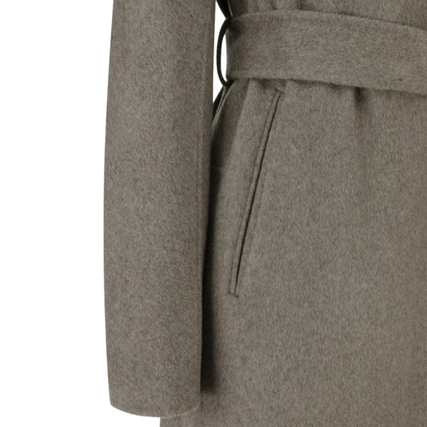Custom Worsted Spring Autumn Elegant Gray Long Belted Wool Coat with Relaxed Fit and Tailored Silhouette - Image 3