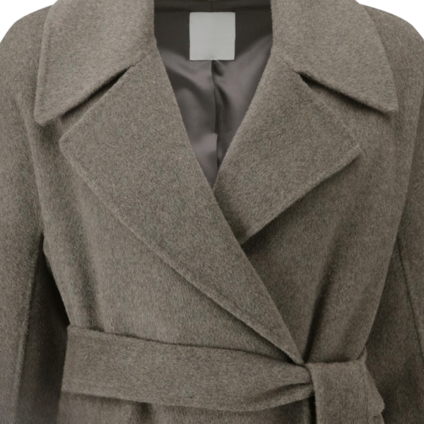 Custom Worsted Spring Autumn Elegant Gray Long Belted Wool Coat with Relaxed Fit and Tailored Silhouette - Image 4