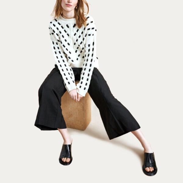 Women Cable Sweater With Contrast Cording Through Feminine Pointelle - Image 6