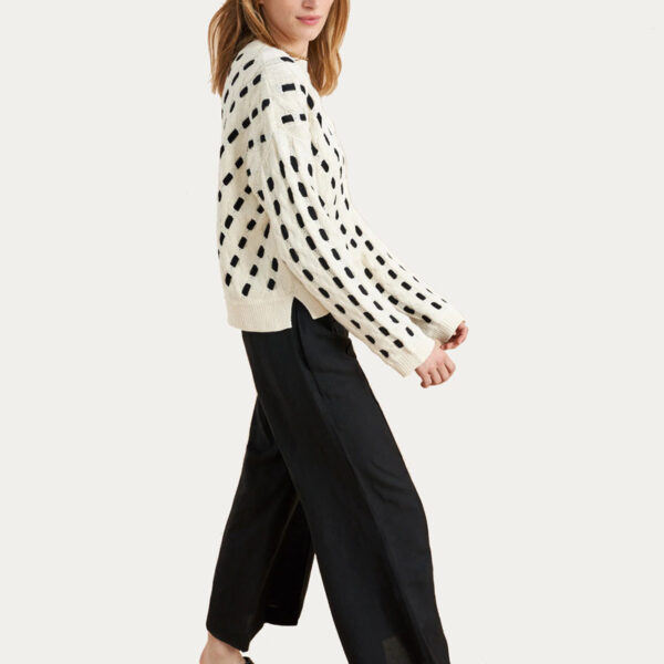 Women Cable Sweater With Contrast Cording Through Feminine Pointelle - Image 4