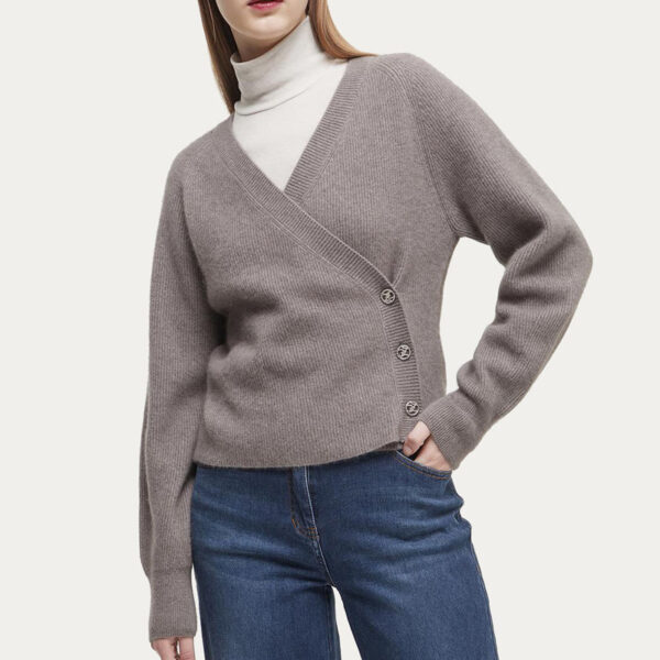 100% Wool Cardigan Women’s V-neck Cross Button Sweater Jacket Slim Fit And Slim - Image 6