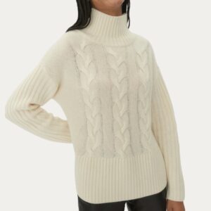 Cable Knit Long Sleeve Turtle Neck Cashmere Women’S Sweater Top