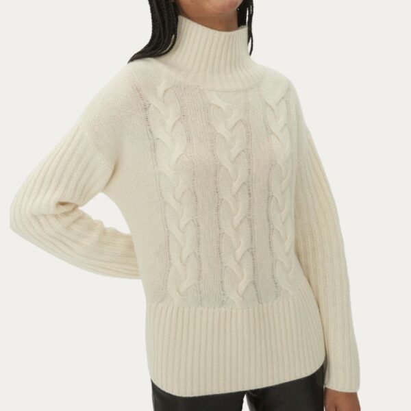 Cable Knit Long Sleeve Turtle Neck Cashmere Women’S Sweater Top