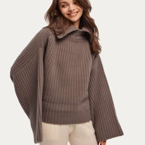 Oversized Silhouette Ribbed Knitted Wool Cashmere Sweater