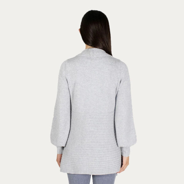 Cashmere Rib Knitted Cardigan With Puff Sleeve - Image 2