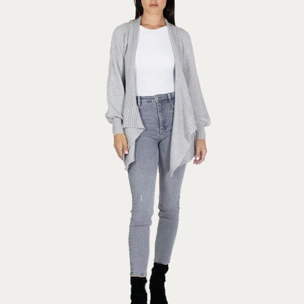 Cashmere Rib Knitted Cardigan With Puff Sleeve - Image 3