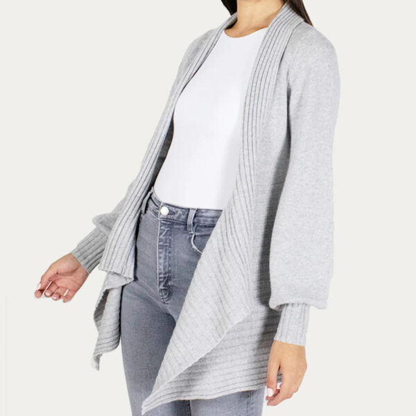 Cashmere Rib Knitted Cardigan With Puff Sleeve - Image 4