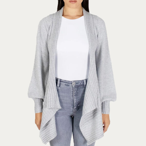 Cashmere Rib Knitted Cardigan With Puff Sleeve