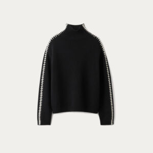 Chunky Knitted Cashmere Wool Blended Turtleneck With Whipstitch Details