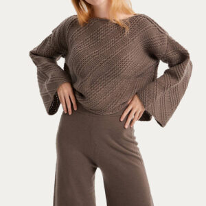 Drop Shoulder Oversized Knit Cashmere Wool Sweater With Widden Sleeves